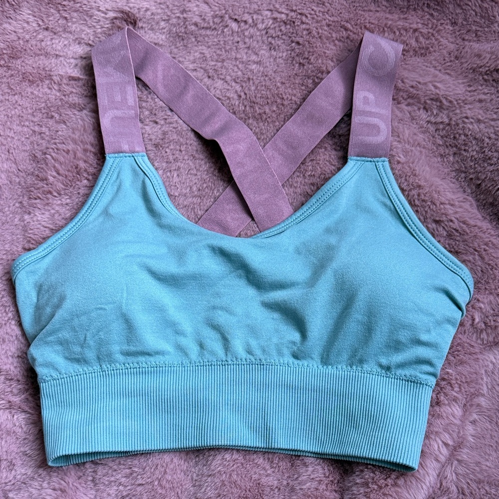 Teal Sports Bra with Pink Straps